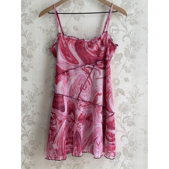 Urban Outfitters Moxie Mesh Mini Dress Womens Sz S Pink Artsy Cyber Grunge - Picture 1 of 8